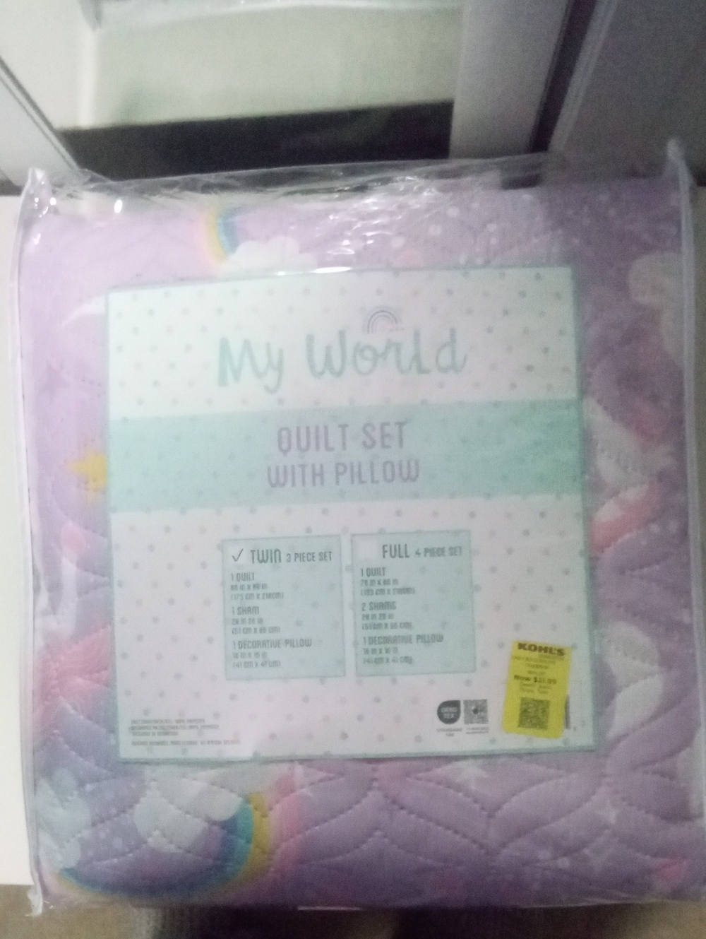 Lavender Rainbow Quilt Set with Pillow Twin NWT $79.99